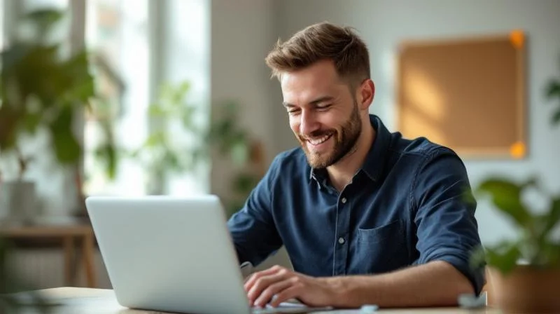 Mann arbeitet konzentriert am Laptop in einem modernen Nürnberger Büro